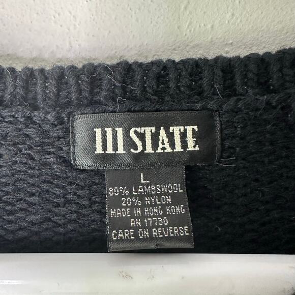 111 State Men's Large Sweater Lambs Wool Black Gray V Neck Knit Oversized EUC - Picture 3 of 3